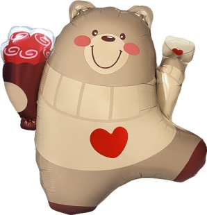 Шар (27''/69 см) Фигура, Мишка с валентинкой, 1 шт.
